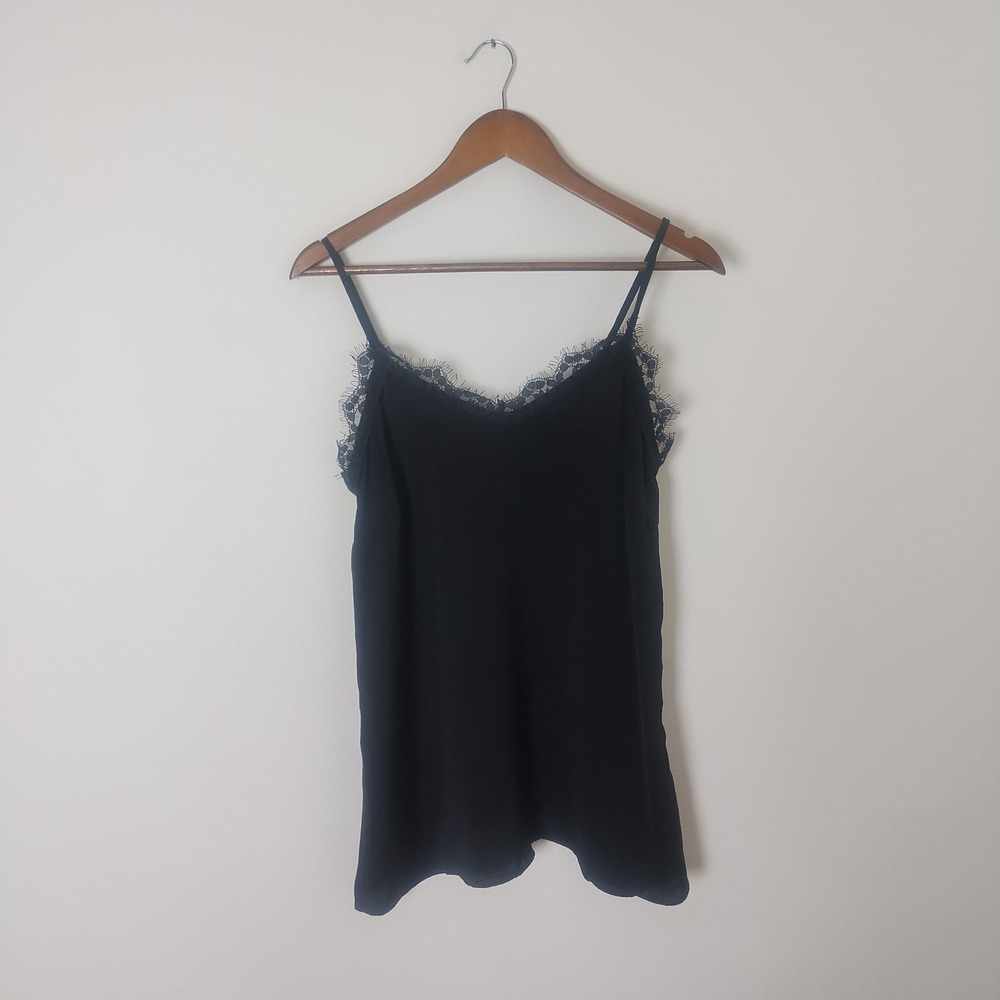 Easel Lace Trim Cami Tank Women's Small Black Adjustable Straps Minimalist Chic